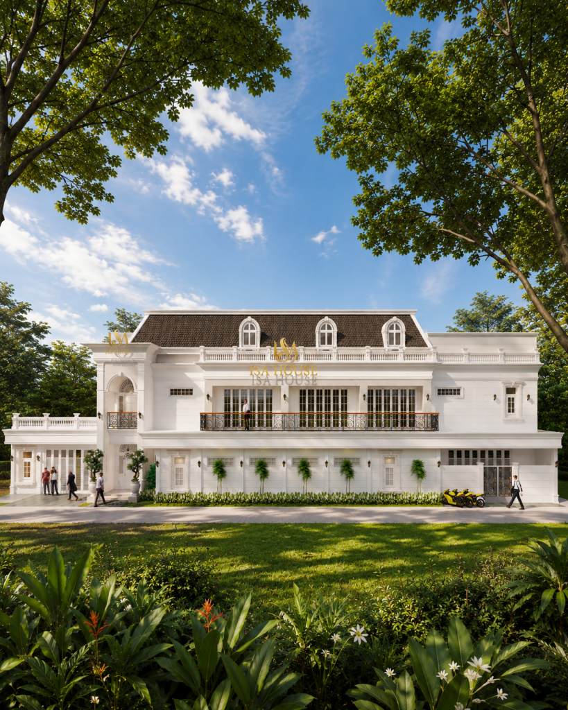 Desain Rumah Classic French (Neoklasikal) – Isa House 1 Fasad Rumah Classic French Dengan Arsitektur Neoklasikal Elegan 1