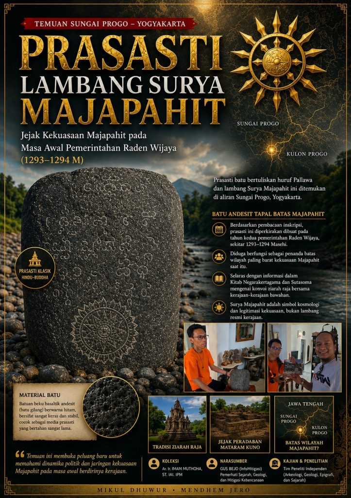 Journal 7 Infografis Prasasti Surya Majapahit Temuan Sungai Progo Yang Menjelaskan Dugaan Batu Tapal Batas Wilayah Kerajaan Majapahit Pada Masa Awal Raden Wijaya.
